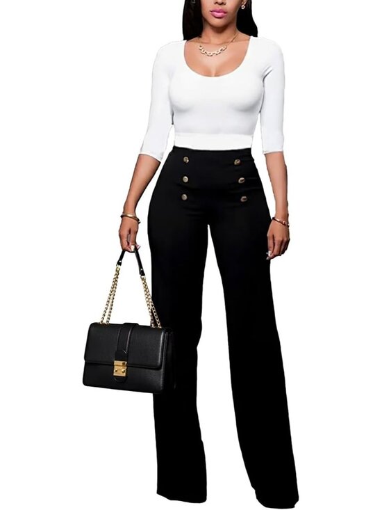 Pants - Women's Stretchy High Waisted Wide Leg Work Pants